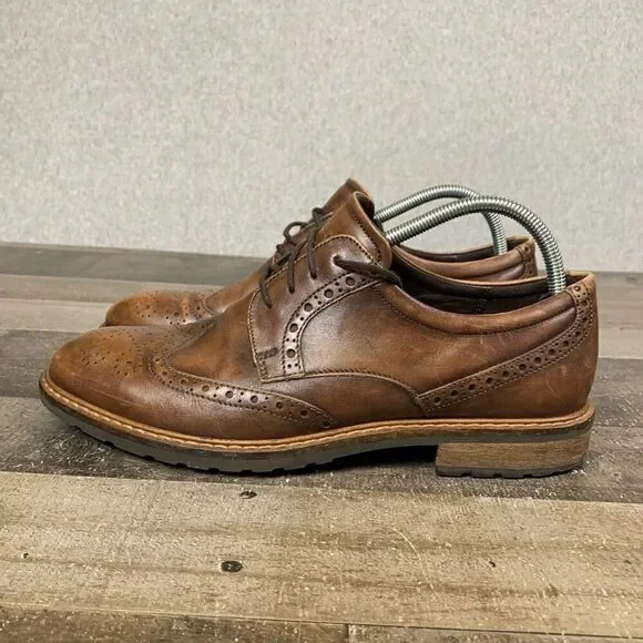 Ecco Men’s Size 43 Lace Up Vitrus Dress Shoes Cognac Brown Leather Round Toe - Picture 5 of 12